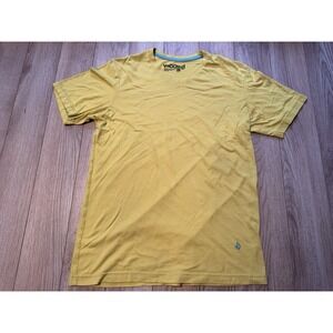 Volcom Mens Slim Fit V-Neck T-Shirt Mustard Yellow Embroidered Logo Size L